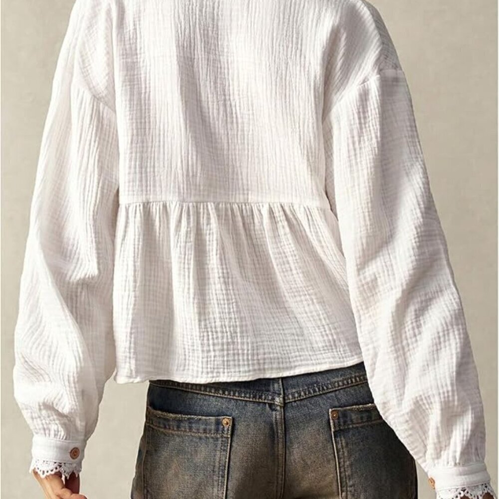 π€ Boho Lace Cotton Cropped Blouse | Size S | NWT - Picture 3 of 6